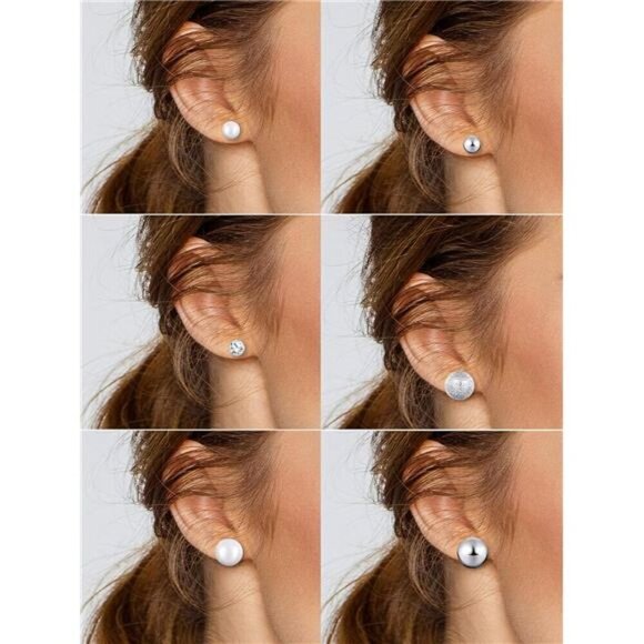 24 Pairs Stud Earrings Crystal Pearl Earring Set Ear Stud Silver Studs - Picture 4 of 7